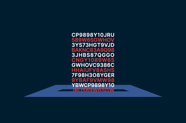 Encrypted code going into a ballot box.
