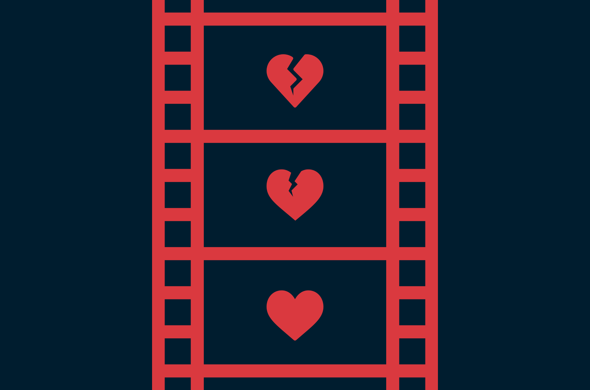 Film strip with a broken heart turning into a heart.