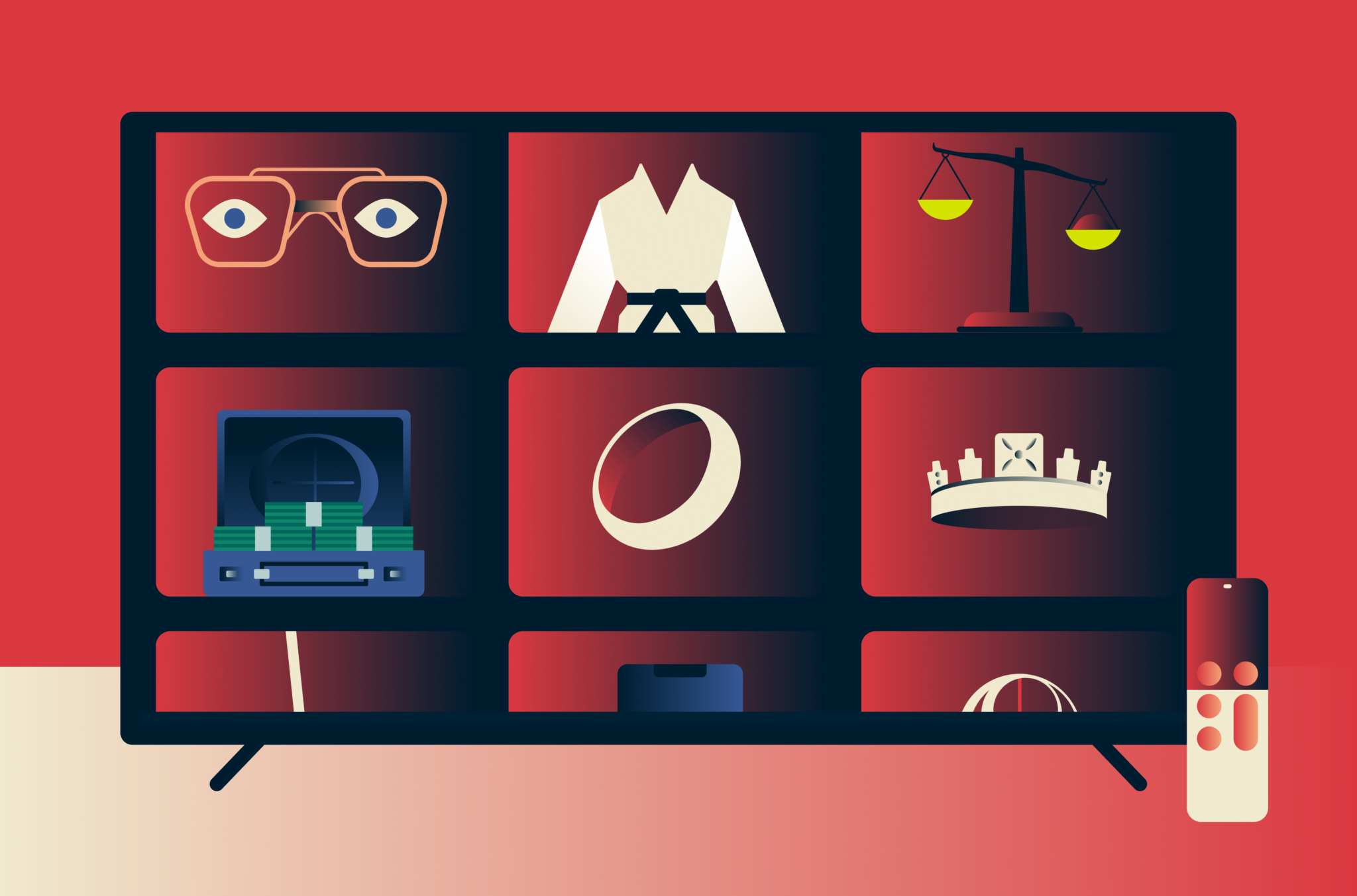 A TV with symbols from top shows of 2022.