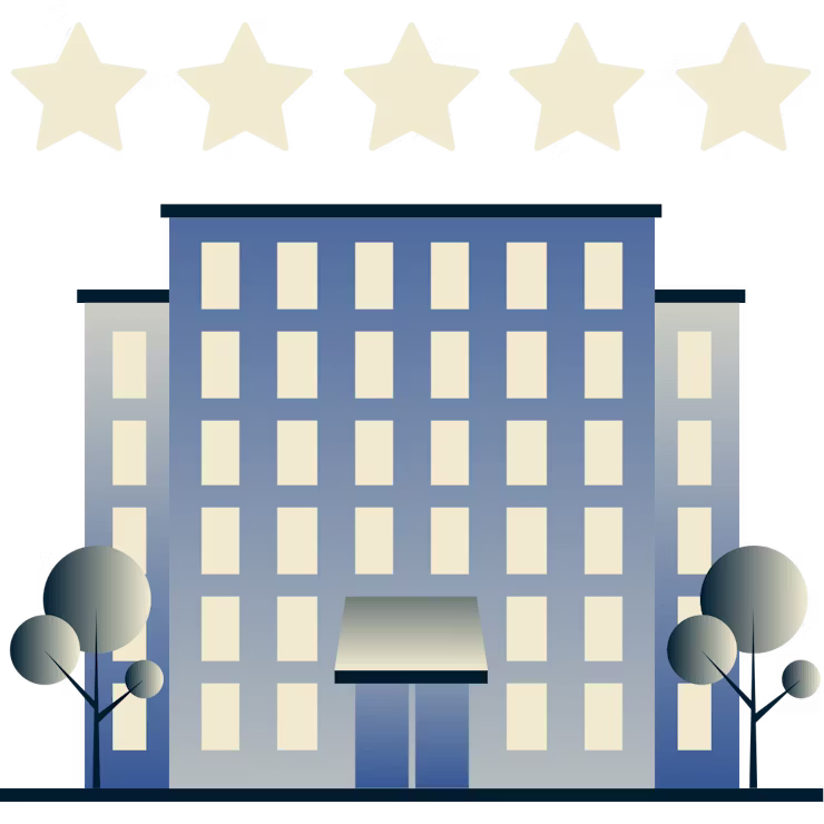 Grand hôtel avec 5 étoiles au-dessus.