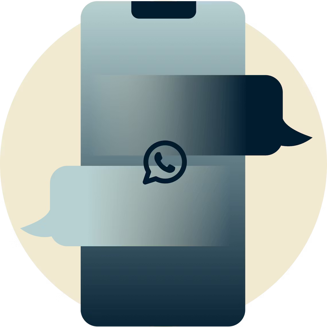 O ícone WhatsApp sobre bolhas de chat num telefone.